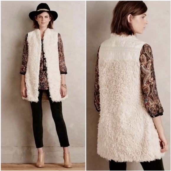 Hei Hei Anthropologie Sherpa Furry Long Line Vest Sweater Layering Western Small - Picture 1 of 10